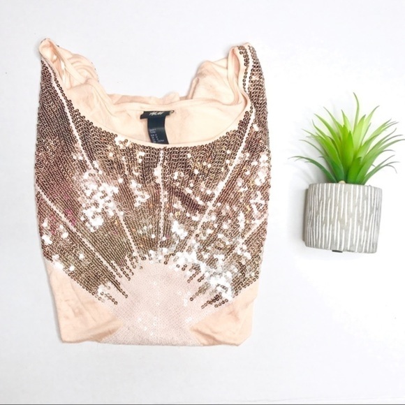 H&M NWOT blush colored sequin top - Picture 1 of 5